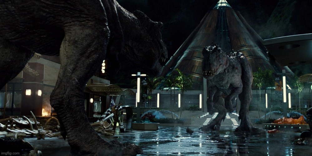 Best Caption wins Ep 7 S11 | image tagged in rexy vs indominus rex | made w/ Imgflip meme maker