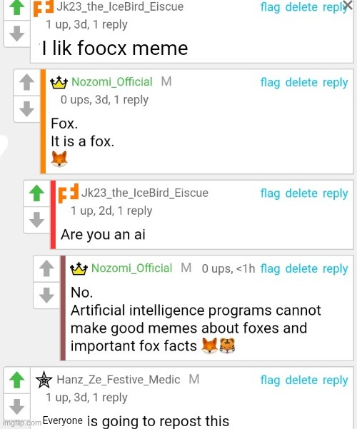 I hate nozomi so much.  I asked her who likes foxes and the trend she does and she responded with this.  its clearly edited. | image tagged in nozomi kys | made w/ Imgflip meme maker