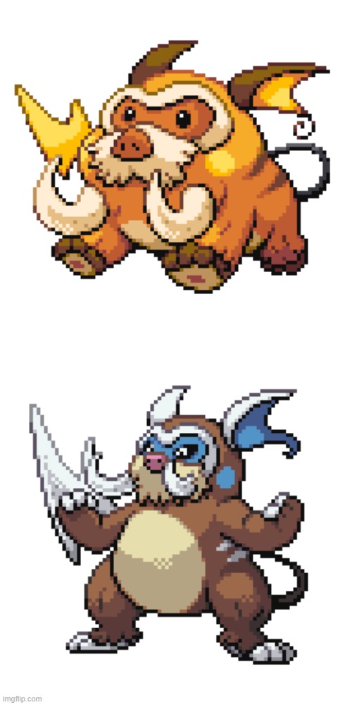 Mamochuu and Raiswine [Raichu Mamoswine fusions] | made w/ Imgflip meme maker