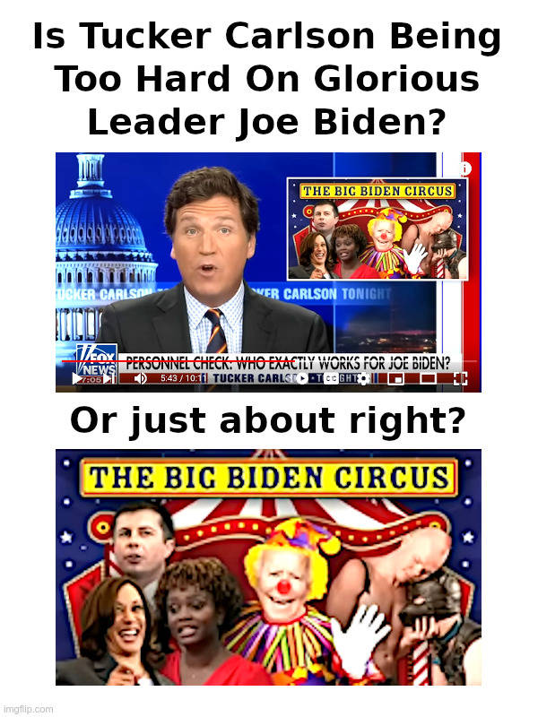 Is Tucker Carlson Being Too Hard On Glorious Leader Joe Biden? | image tagged in joe biden,hunter biden,laptop,government corruption,treason,made in china | made w/ Imgflip meme maker