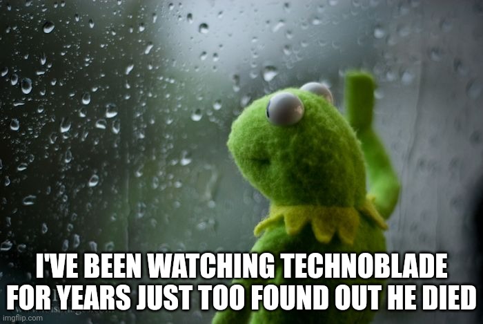 One of my favorite YouTubers is dead |  I'VE BEEN WATCHING TECHNOBLADE FOR YEARS JUST TOO FOUND OUT HE DIED | image tagged in kermit window | made w/ Imgflip meme maker