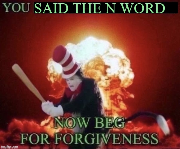 Beg for forgiveness | SAID THE N WORD | image tagged in beg for forgiveness,n word | made w/ Imgflip meme maker