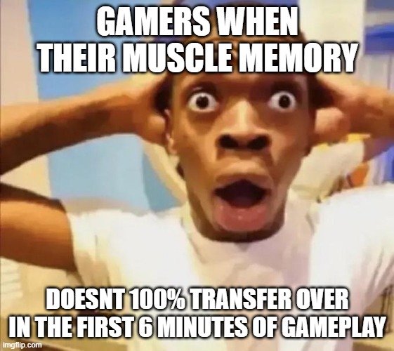 GAMERS WHEN THEIR MUSCLE MEMORY; DOESNT 100% TRANSFER OVER IN THE FIRST 6 MINUTES OF GAMEPLAY | made w/ Imgflip meme maker