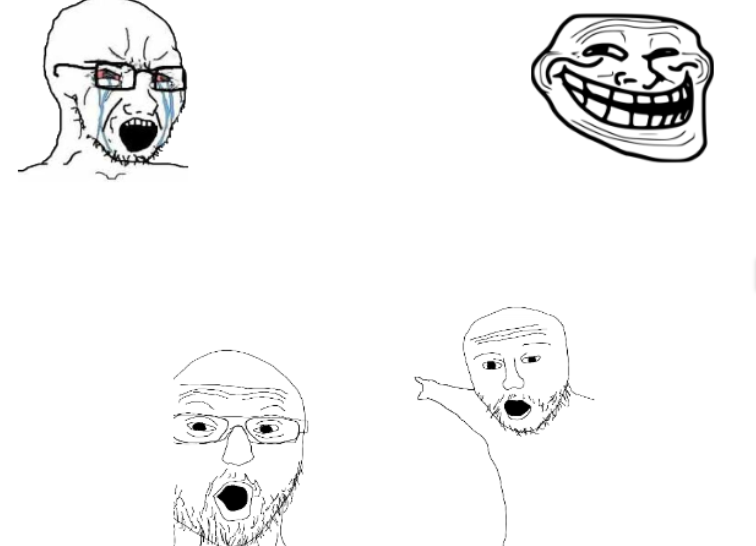 Wojak and Soyjak with trollface Blank Meme Template