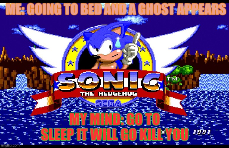 Slightly Uncomfortable Sonic the Hedgehog | ME: GOING TO BED AND A GHOST APPEARS; MY MIND: GO TO SLEEP IT WILL GO KILL YOU | image tagged in slightly uncomfortable sonic the hedgehog | made w/ Imgflip meme maker