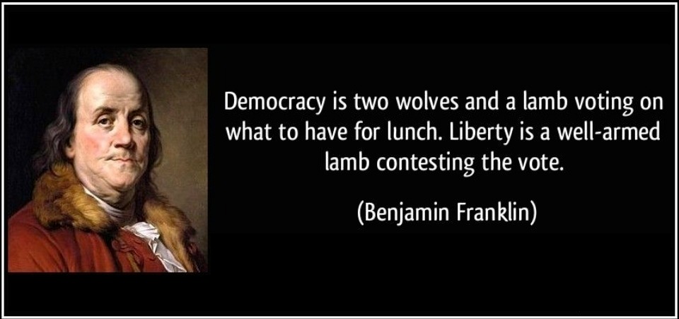 Benjamin Franklin on Democracy | image tagged in republic vs democracy,benjamin franklin,liberty,tyranny,rules of law,mob rule | made w/ Imgflip meme maker