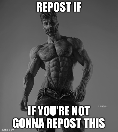 Image title | REPOST IF; IF YOU’RE NOT GONNA REPOST THIS | image tagged in giga chad | made w/ Imgflip meme maker