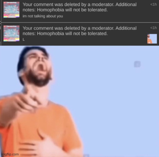 L | image tagged in laughing and pointing | made w/ Imgflip meme maker