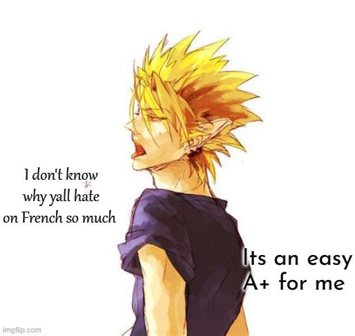 Hiruma Yoichi | I don't know why yall hate on French so much; Its an easy A+ for me | image tagged in hiruma yoichi | made w/ Imgflip meme maker