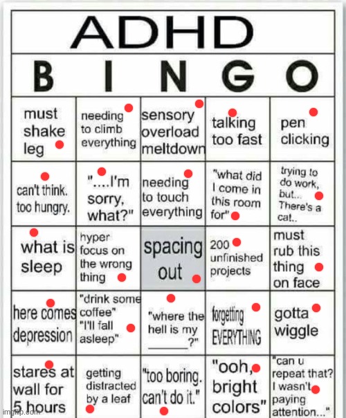 adhd bingo | image tagged in adhd bingo | made w/ Imgflip meme maker