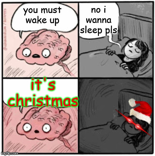 when its christmas | no i wanna sleep pls; you must wake up; it's christmas | image tagged in brain before sleep | made w/ Imgflip meme maker