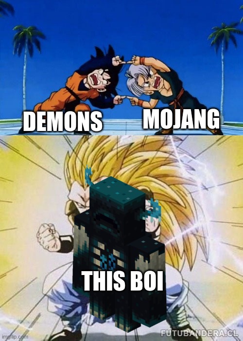 the boi | MOJANG; DEMONS; THIS BOI | image tagged in dbz fusion | made w/ Imgflip meme maker