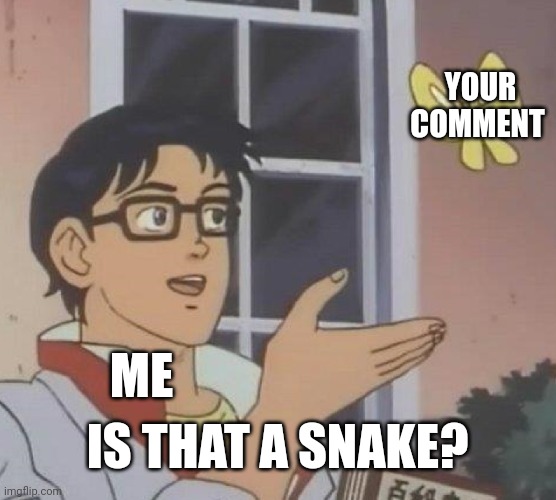 Is This A Pigeon Meme | ME YOUR COMMENT IS THAT A SNAKE? | image tagged in memes,is this a pigeon | made w/ Imgflip meme maker