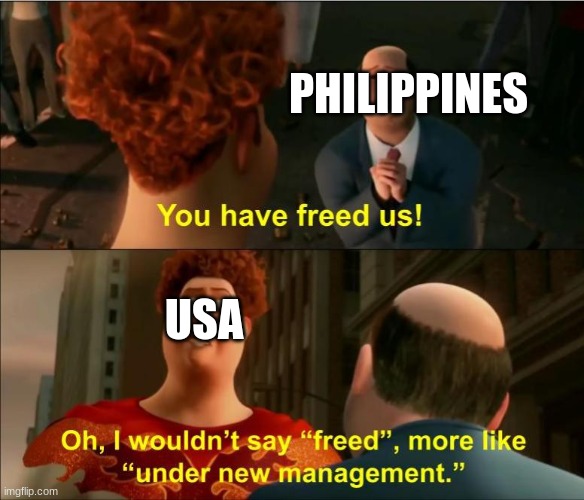 m | PHILIPPINES; USA | image tagged in under new management | made w/ Imgflip meme maker