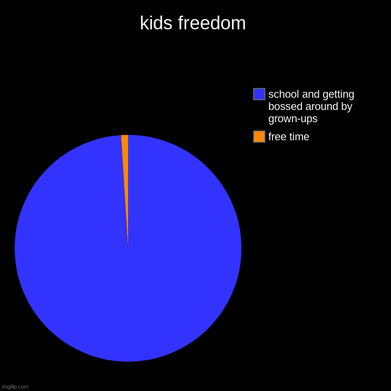 kids freedom | free time, school and getting bossed around by grown-ups | image tagged in charts,pie charts | made w/ Imgflip chart maker