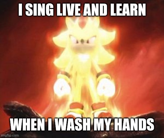Live and learn, hang on the edge of tomorrow | I SING LIVE AND LEARN; WHEN I WASH MY HANDS | image tagged in super shadow | made w/ Imgflip meme maker