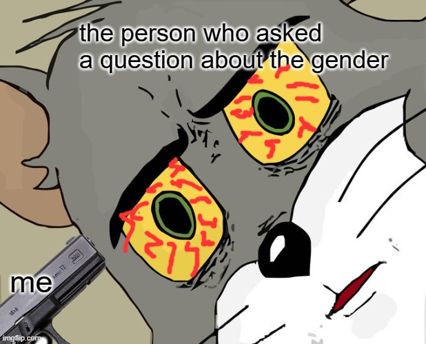 don't ask questions | the person who asked a question about the gender; me | image tagged in cats,guns,threats | made w/ Imgflip meme maker