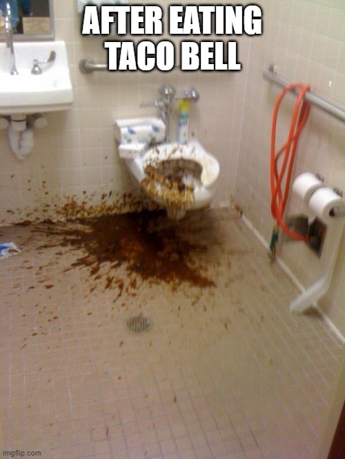 taco bell | AFTER EATING TACO BELL | image tagged in shit,taco bell,toilet humor,memes,funny | made w/ Imgflip meme maker