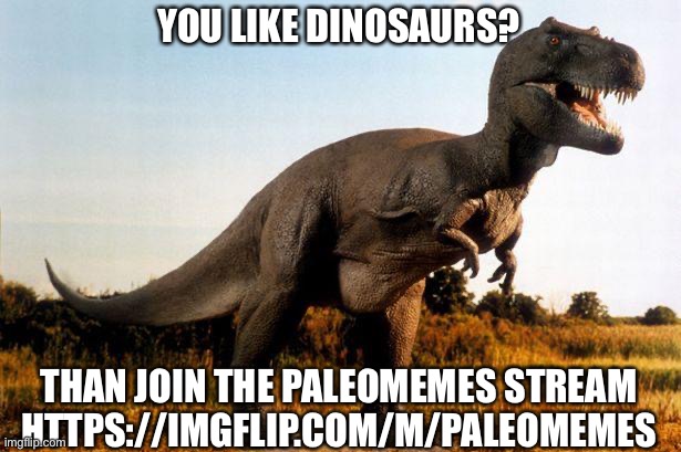 Please join my stream | YOU LIKE DINOSAURS? THAN JOIN THE PALEOMEMES STREAM HTTPS://IMGFLIP.COM/M/PALEOMEMES | image tagged in dinosaur,dinosaurs,streams,join me | made w/ Imgflip meme maker