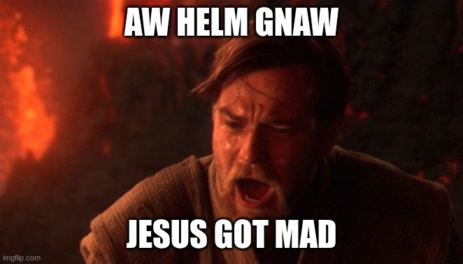 You were meant to destroy the sith | AW HELM GNAW JESUS GOT MAD | image tagged in you were meant to destroy the sith | made w/ Imgflip meme maker