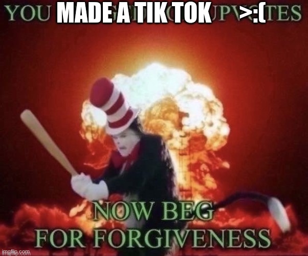 Beg for forgiveness | MADE A TIK TOK >:( | image tagged in beg for forgiveness | made w/ Imgflip meme maker