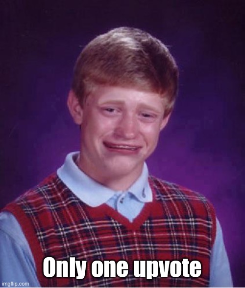 Bad Luck Brian Cry | Only one upvote | image tagged in bad luck brian cry | made w/ Imgflip meme maker