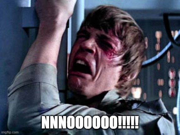 Luke Skywalker Noooo | NNNOOOOOO!!!!! | image tagged in luke skywalker noooo | made w/ Imgflip meme maker