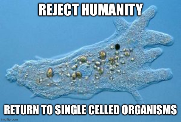 REJECT HUMANITY; RETURN TO SINGLE CELLED ORGANISMS | made w/ Imgflip meme maker