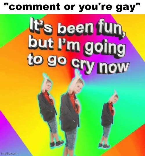 Its been fun, but i'm going to cry now | "comment or you're gay" | image tagged in its been fun but i'm going to cry now | made w/ Imgflip meme maker