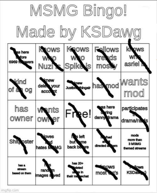 MSMG Bingo! | image tagged in msmg bingo | made w/ Imgflip meme maker