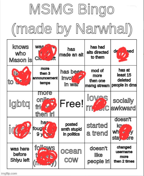 people were doing this sooooooooooo | image tagged in msmg bingo | made w/ Imgflip meme maker