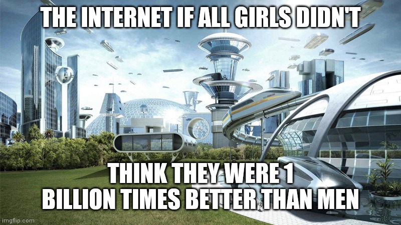 The future world if | THE INTERNET IF ALL GIRLS DIDN'T; THINK THEY WERE 1 BILLION TIMES BETTER THAN MEN | image tagged in the future world if | made w/ Imgflip meme maker
