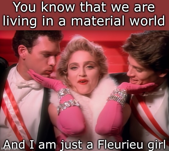 Material  Fleurieu | You know that we are living in a material world; And I am just a Fleurieu girl | image tagged in madonna material world,fleurieu,girl,madonna | made w/ Imgflip meme maker