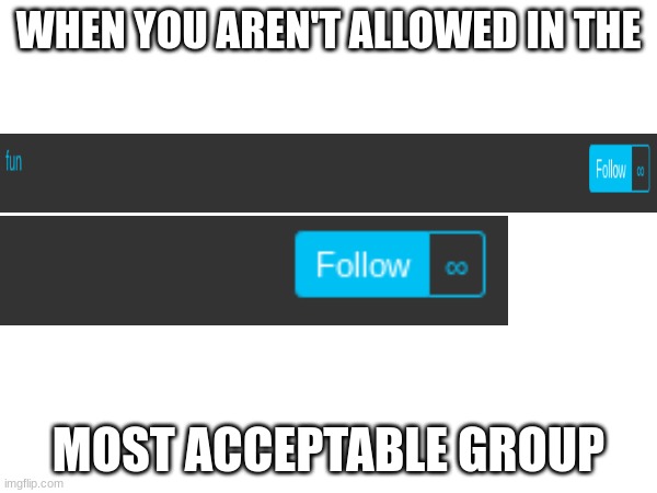  WHEN YOU AREN'T ALLOWED IN THE; MOST ACCEPTABLE GROUP | image tagged in tag | made w/ Imgflip meme maker