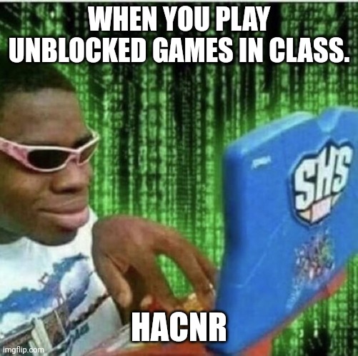 My friend be like: | WHEN YOU PLAY UNBLOCKED GAMES IN CLASS. HACNR | image tagged in ryan beckford,hackers | made w/ Imgflip meme maker