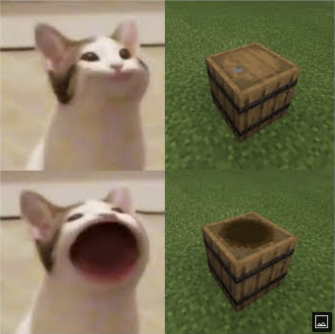 Popping Cat=Minecraft open barrel Blank Meme Template