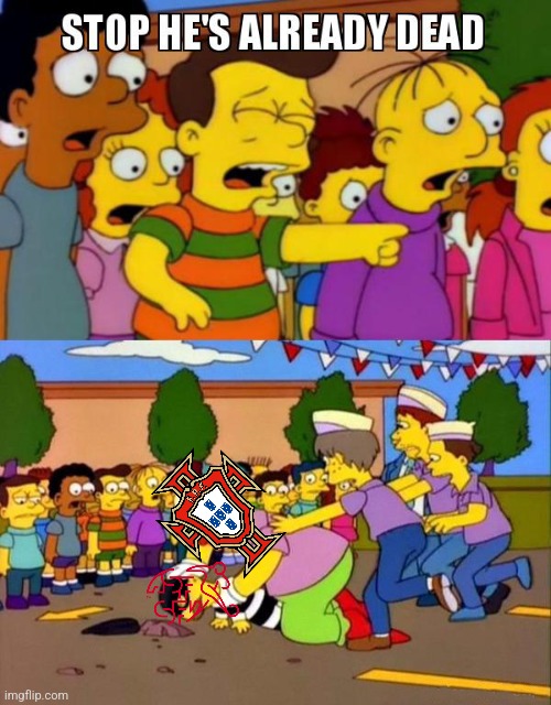 Portugal 6-1 Switzerland | image tagged in stop he's already dead,portugal,switzerland,world cup,futbol,the simpsons | made w/ Imgflip meme maker