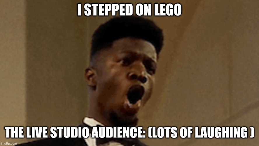 Lego am I right | I STEPPED ON LEGO; THE LIVE STUDIO AUDIENCE: (LOTS OF LAUGHING ) | image tagged in lego | made w/ Imgflip meme maker