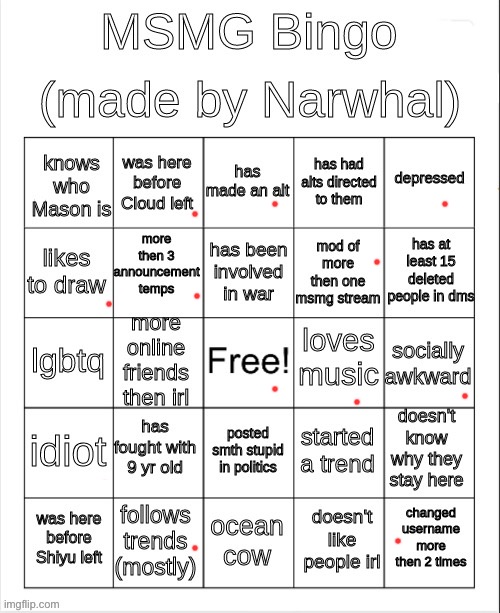 Here you go | image tagged in msmg bingo | made w/ Imgflip meme maker