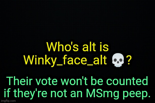 . | Who's alt is Winky_face_alt 💀? Their vote won't be counted if they're not an MSmg peep. | image tagged in the black | made w/ Imgflip meme maker