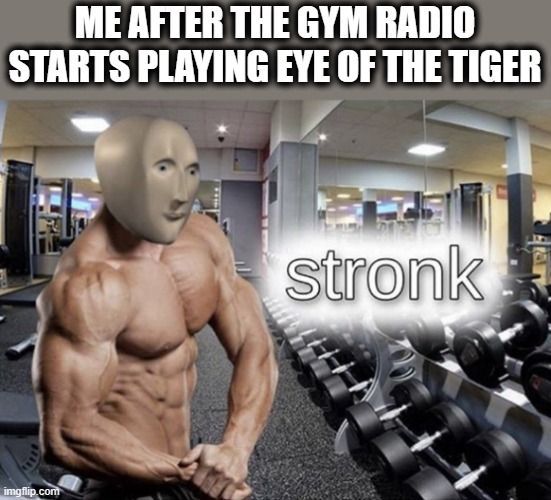 Meme man stronk | ME AFTER THE GYM RADIO STARTS PLAYING EYE OF THE TIGER | image tagged in meme man stronk | made w/ Imgflip meme maker