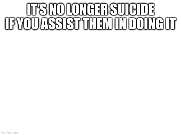 IT’S NO LONGER SUICIDE IF YOU ASSIST THEM IN DOING IT | image tagged in e | made w/ Imgflip meme maker