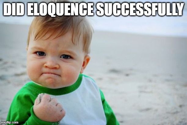 Success Kid Original Meme | DID ELOQUENCE SUCCESSFULLY | image tagged in memes,success kid original | made w/ Imgflip meme maker