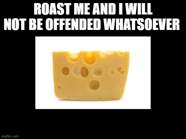 I like cheese | ROAST ME AND I WILL NOT BE OFFENDED WHATSOEVER | image tagged in roast me | made w/ Imgflip meme maker