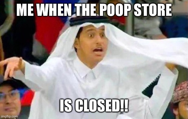 哈哈哈哈哈 | ME WHEN THE POOP STORE; IS CLOSED!! | image tagged in qatar,the poop store,relatable | made w/ Imgflip meme maker