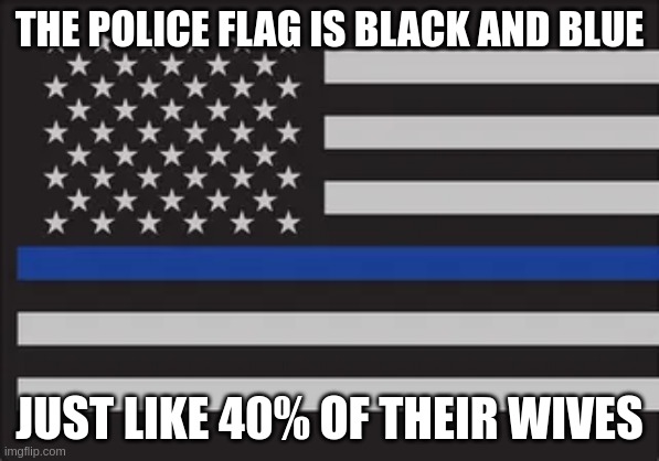 THE POLICE FLAG IS BLACK AND BLUE; JUST LIKE 40% OF THEIR WIVES | made w/ Imgflip meme maker