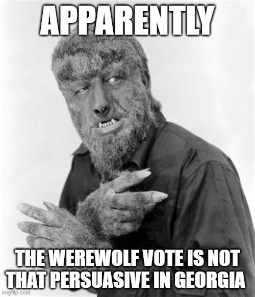 Better luck next time? | APPARENTLY; THE WEREWOLF VOTE IS NOT THAT PERSUASIVE IN GEORGIA | image tagged in werewolf,hershchel walker | made w/ Imgflip meme maker
