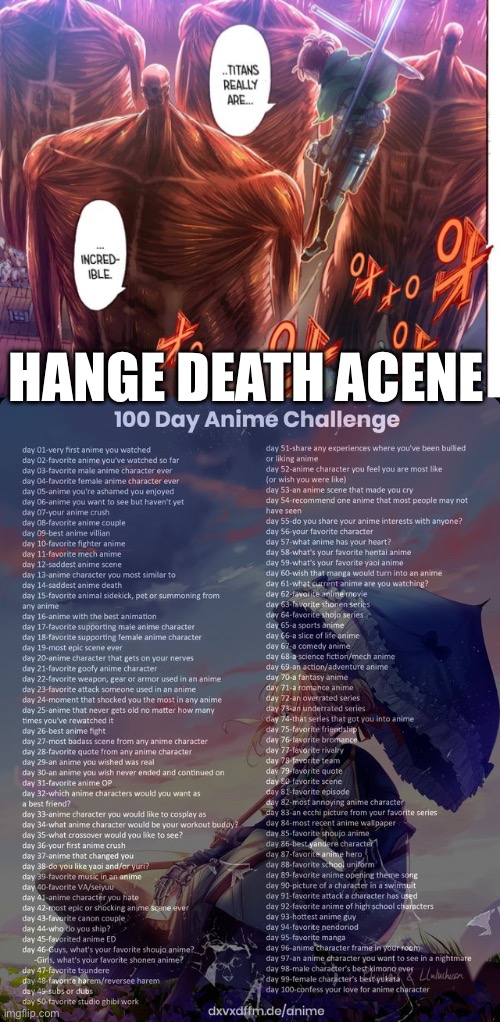 Only manga but it’s super sad | HANGE DEATH SCENE | image tagged in 100 day anime challenge | made w/ Imgflip meme maker
