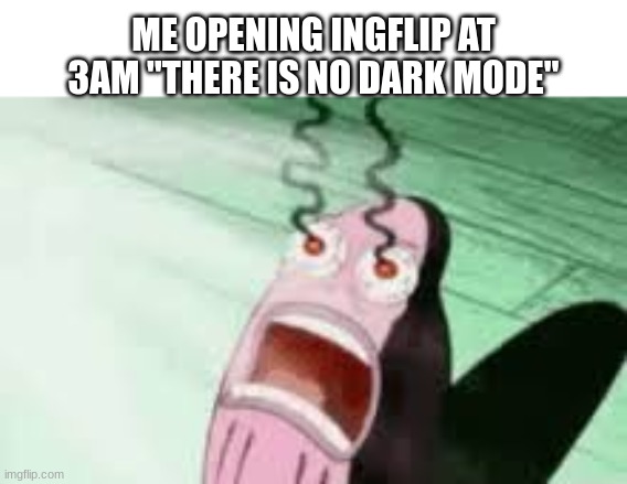 seriously why isnt there a dark mode? | ME OPENING INGFLIP AT 3AM "THERE IS NO DARK MODE" | image tagged in burning | made w/ Imgflip meme maker