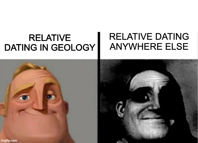 Teacher's Copy | RELATIVE DATING IN GEOLOGY; RELATIVE DATING ANYWHERE ELSE | image tagged in teacher's copy | made w/ Imgflip meme maker